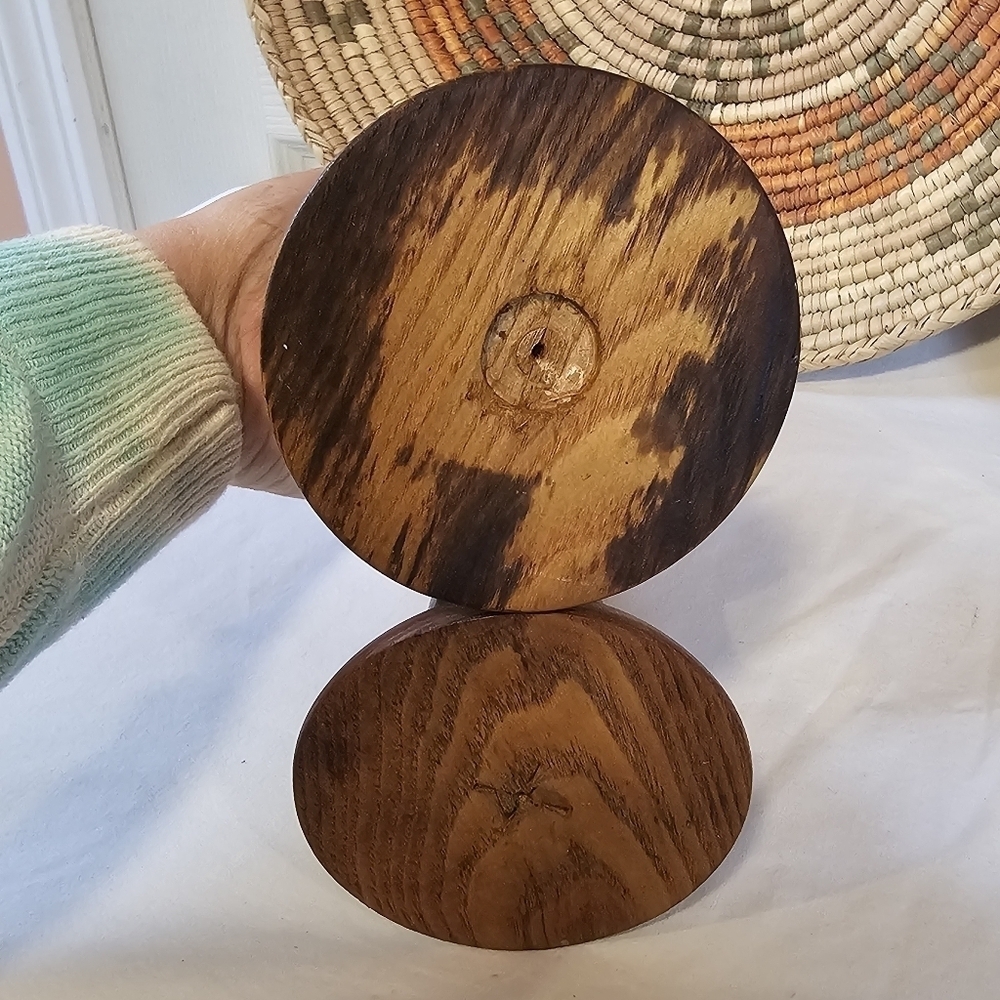 Vintage Wooden Two Toned Large Candlestick Holders Set Of Two - Picture 4 of 6